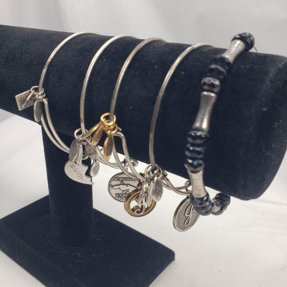 Alex And Ani Bracelets Bangle Charm Silver Tone Lot of 5